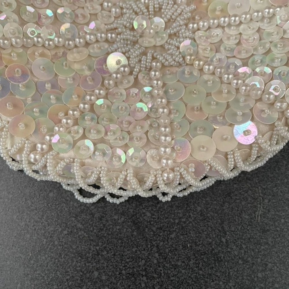Antique white beaded sequin & pearl evening purse Le Jule - Picture 2 of 16